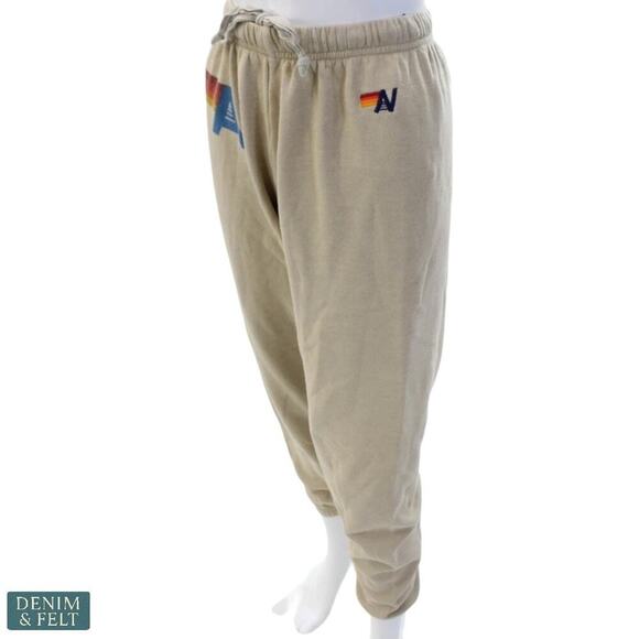 Aviator Nation Logo Stitch Sweatpants/Joggers Sand Size S Beige Tri-Blend - Picture 3 of 15